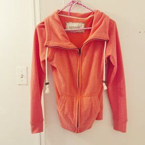 Coral pink hoodie collar drawstrings